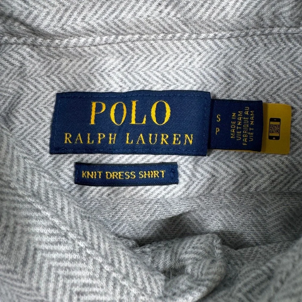 Polo Ralph Lauren Knit Dress Shirt Mens S Grey Herringbone Long Sleeve Cotton